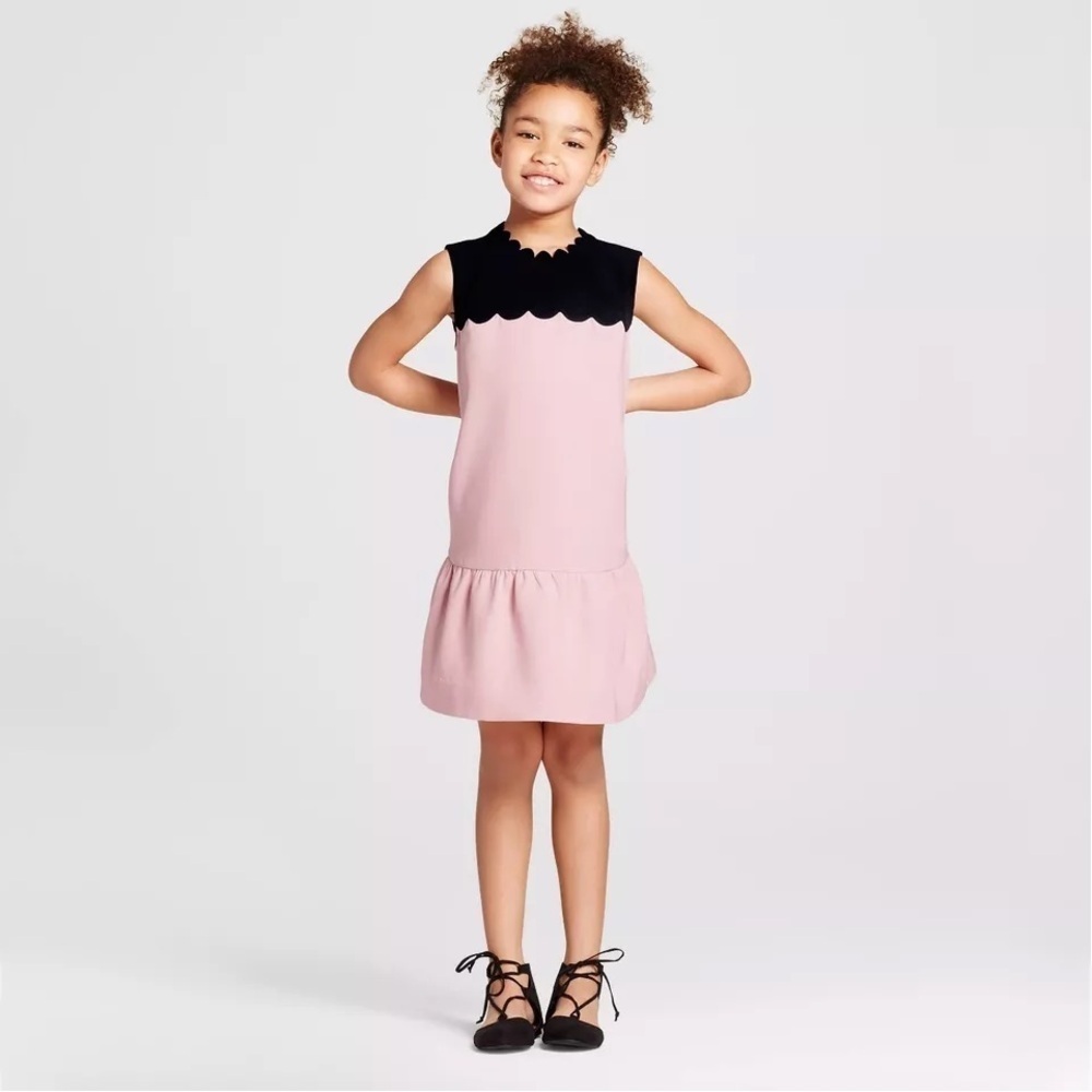 Victoria Beckham For Target Girls Blush drop Waist Scallop Trim dress size large